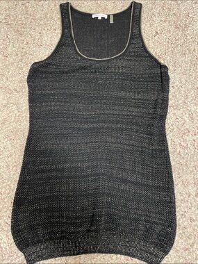 Minnie rose black mesh long tank with gold metallic thread
